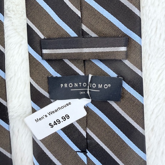 Pronto Uomo Brown and Blue Striped Tie - Picture 4 of 6